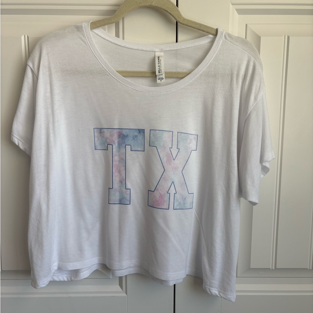 White TX tie dyed boxy t-shirt